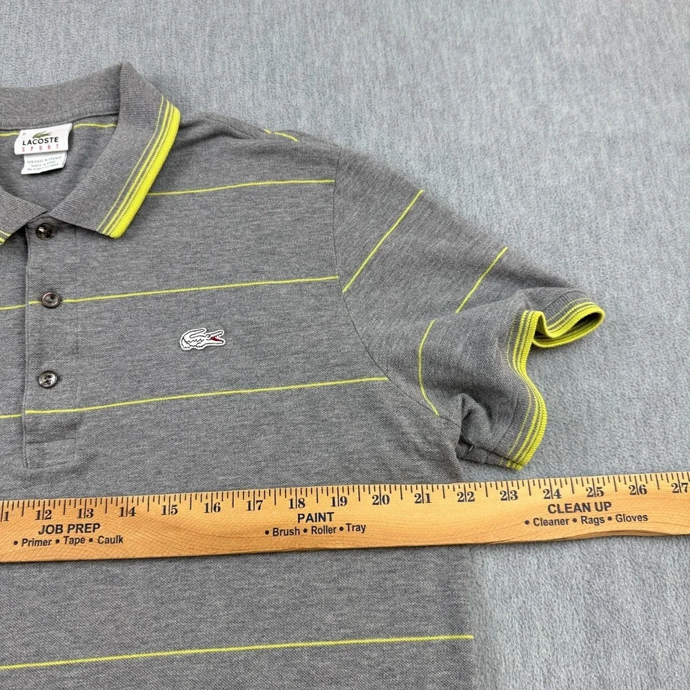 Lacoste Sport Shirt‎ Men 6 XL Gray Striped Polo Short Sleeve Golf Performance